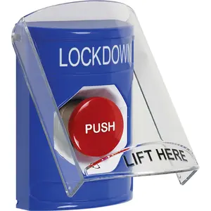 STI SS2421LD-EN Stopper Station, Blue, Flush or Surface, Shield, Turn-to-Reset, "LOCKDOWN"English