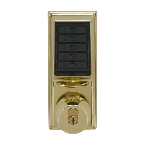 Corbin Russwin Grade 1 Pushbutton Cylindrical Knob Lock, Combination Entry/Passage Functions with Key Override, 2-3/4" Backset, 1/2" Throw Latch, Bright Brass Finish, Field Reversible Corbin Russwin Grade 1 Pushbutton Cylindrical Knob Lock, Combination Entry/Passage Functions with Key Override, 2-3/4" Backset, 1/2" Throw Latch, Bright Brass Finish, Field Reversible