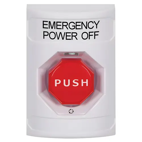 Stopper Station, White, No Cover, Turn-to-Reset, Illuminated, "EMERGENCY POWER SHUT OFF"English Stopper Station, White, No Cover, Turn-to-Reset, Illuminated, "EMERGENCY POWER SHUT OFF"English
