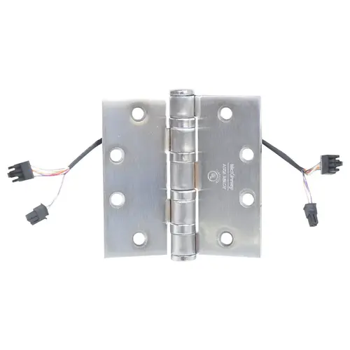 Electrified Quick Connect (QC) 12 Wire, 5-Knuckle Hinge, Heavy Weight, Full Mortise, Ball Bearing, 4.5" x 4.5" (4545), Non-Ferrous Base, 8 & 4 Pin Connector, 180 Gauge, 630/US32D Satin Stainless Steel