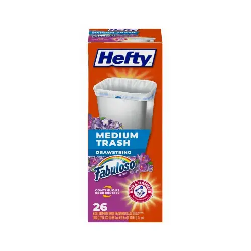 Hefty Med 8G Drawstring Trash Bag, Fabuloso Scent, 26ct White Hefty Med 8G Drawstring Trash Bag, Fabuloso Scent, 26ct White