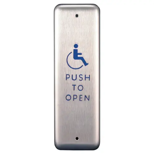 Push Plate Actuator with Handicap Logo Satin Stainless Steel Finish Push Plate Actuator with Handicap Logo Satin Stainless Steel Finish
