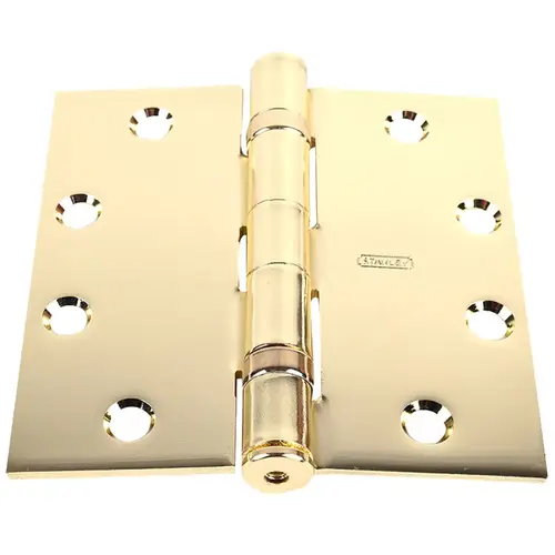 Five Knuckle Ball Bearing Architectural Hinge, Steel Full Mortise, Standard Weight, 4-1/2 In. by 4-1/2 In., Square Corner, Bright Brass Five Knuckle Ball Bearing Architectural Hinge, Steel Full Mortise, Standard Weight, 4-1/2 In. by 4-1/2 In., Square Corner, Bright Brass