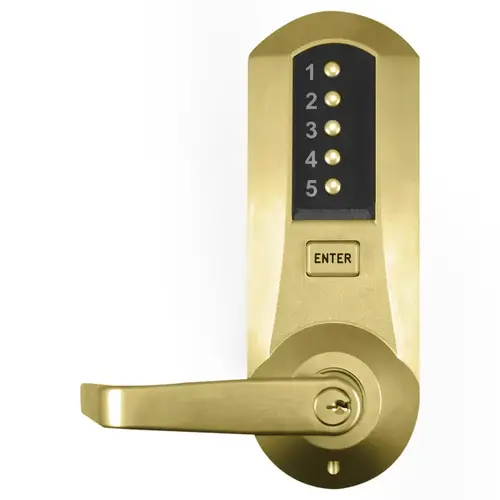 Schlage Satin Brass Cylindrical Combination Lever Lock - Interior Combination Change, 2-3/4" Backset, 1/2" Throw Latch, KIL Schlage Satin Brass Cylindrical Combination Lever Lock - Interior Combination Change, 2-3/4" Backset, 1/2" Throw Latch, KIL