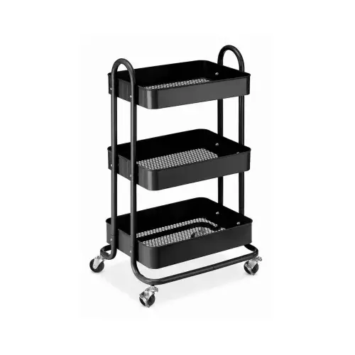 3-Tier Metal Shelf Utility Cart, Black, 13.35 x 17 x 31 In. 3-Tier Metal Shelf Utility Cart, Black, 13.35 x 17 x 31 In.