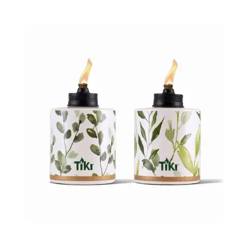 Tabletop Torch, White Glass with Foliage Design, 2-Pk.