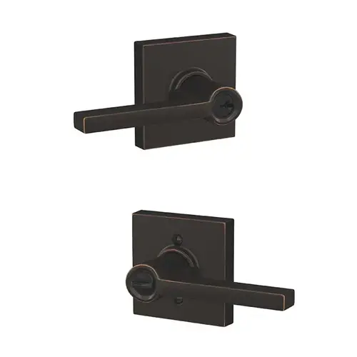 Latitude Lever with Collins Rose Keyed Entry Lock C Keyway with 16086 Latch and 10027 Strike Aged Bronze Finish Latitude Lever with Collins Rose Keyed Entry Lock C Keyway with 16086 Latch and 10027 Strike Aged Bronze Finish