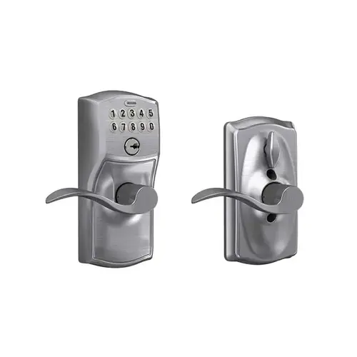 Camelot with Accent Lever Entry Flex Lock Electronic Keypad with 16211 Latch and 10063 Strike Satin Chrome Finish Camelot with Accent Lever Entry Flex Lock Electronic Keypad with 16211 Latch and 10063 Strike Satin Chrome Finish