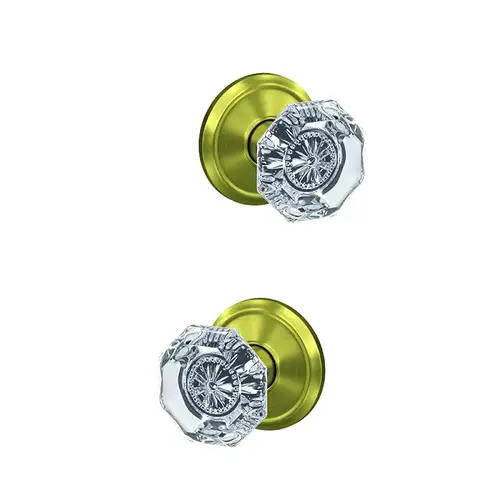 Alexandria Knob with Alden Rose Passage and Privacy Lock with 16600 Latch and 10027 Strike Satin Brass Finish Alexandria Knob with Alden Rose Passage and Privacy Lock with 16600 Latch and 10027 Strike Satin Brass Finish