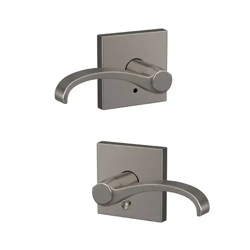 Whitney Lever with Collins Rose Passage and Privacy Lock with 16600 Latch and 10027 Strike Satin Nickel Finish Whitney Lever with Collins Rose Passage and Privacy Lock with 16600 Latch and 10027 Strike Satin Nickel Finish