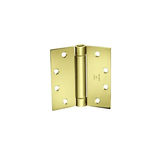 Full Mortise Spring Hinge, Standard Weight, 4-1/2" x 4-1/2", Square Corner, Bright Brass