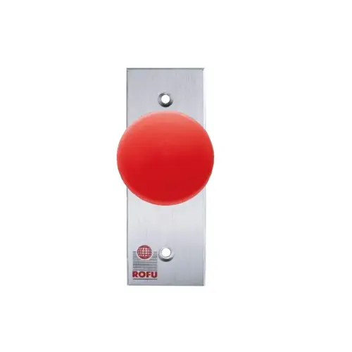 2-3/8 INCH RED MUSHROOM BUTTON N/O MOMENTARY, SPST NARROW STILE PLATE ALUMINUM 2-3/8 INCH RED MUSHROOM BUTTON N/O MOMENTARY, SPST NARROW STILE PLATE ALUMINUM