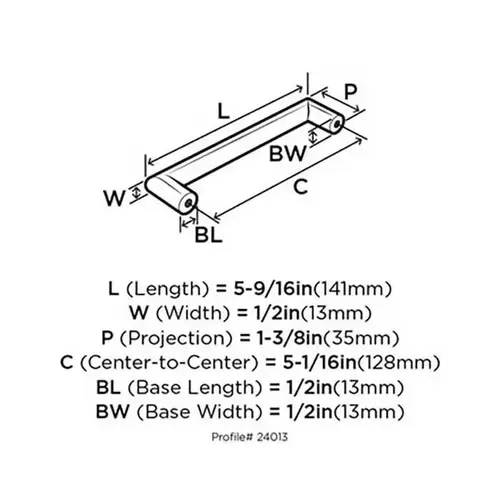 5-1/16" (128 mm) Center to Center Essential'Z Cabinet Pull Satin Nickel Finish 5-1/16" (128 mm) Center to Center Essential'Z Cabinet Pull Satin Nickel Finish