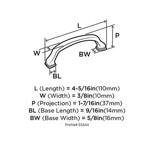 5-1/16" (128 mm) Center to Center Blackrock Cabinet Pull Golden Champagne Finish 5-1/16" (128 mm) Center to Center Blackrock Cabinet Pull Golden Champagne Finish
