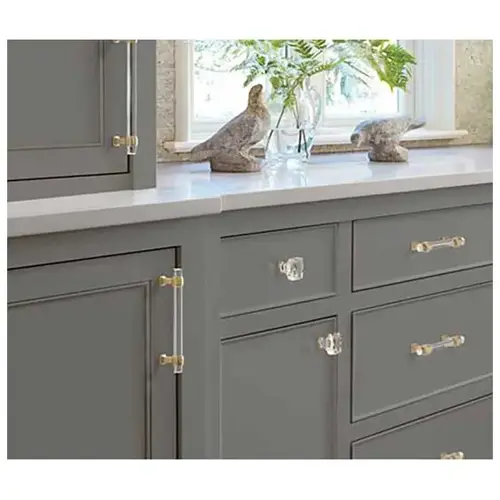 5-1/16" (128 mm) Center to Center Glacio Clear Crystal Cabinet Pull Golden Champagne Finish 5-1/16" (128 mm) Center to Center Glacio Clear Crystal Cabinet Pull Golden Champagne Finish