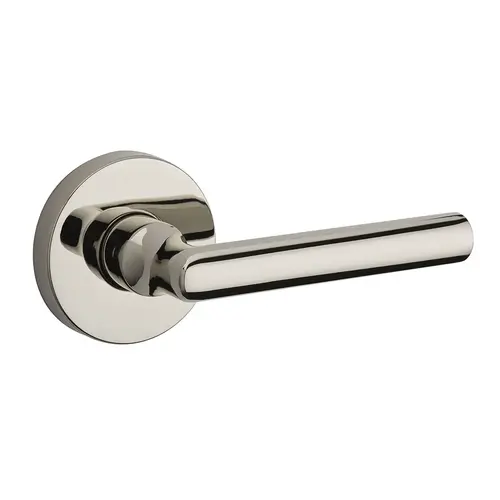 Privacy Tube Lever and Contemporary Round Rose with 6AL Latch and Dual Strike Lifetime Bright Nickel Finish Privacy Tube Lever and Contemporary Round Rose with 6AL Latch and Dual Strike Lifetime Bright Nickel Finish