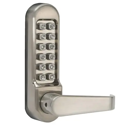 Light Duty Pushbutton Lever Lock, 2-3/4" Backset, Passage, Satin Stainless Steel