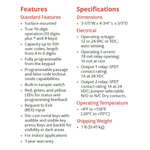 Digital Keypad, Flush Mount, Weatherproof