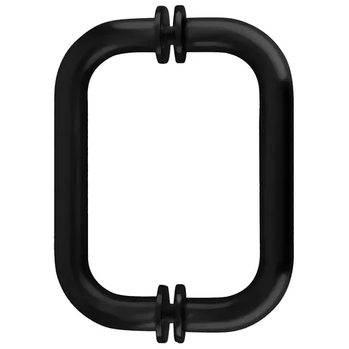 Black 6" Tubular Back-To-Back 3/4" Diameter Shower Door Pull Handles, Brass Material, 6" Center To Center, Gloss Black Finish