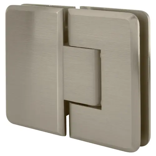 Brushed Nickel Cologne 180 Series 180 Degree Glass-To-Glass Hinge, Brass Material, 3/8" To 1/2" Glazing Thickness, Brushed Nickel Finish Brushed Nickel Cologne 180 Series 180 Degree Glass-To-Glass Hinge, Brass Material, 3/8" To 1/2" Glazing Thickness, Brushed Nickel Finish