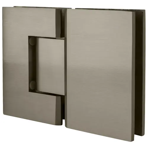 Brushed Nickel Geneva Series 180 Degree Glass-To-Glass Standard Hinge, Brass Material, 2-3/16" Width, Brushed Nickel Finish