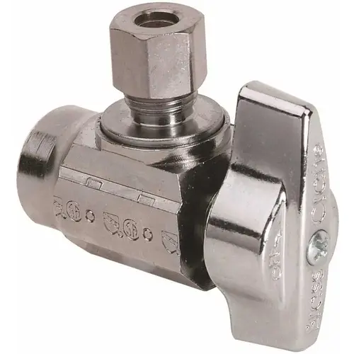 1/2 in. Nom Sweat Inlet x 1/4 in. OD Comp Outlet 1/4-Turn Angle Ball Stop Chrome 1/2 in. Nom Sweat Inlet x 1/4 in. OD Comp Outlet 1/4-Turn Angle Ball Stop Chrome
