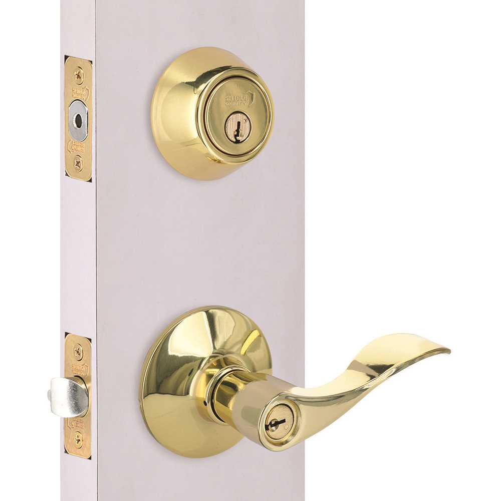 Shield Security MC27D1B Wave Deadbolt and Entry Combo Pack 2-3/8: and 2-3/4" Backset Grade 3 Bright Brass