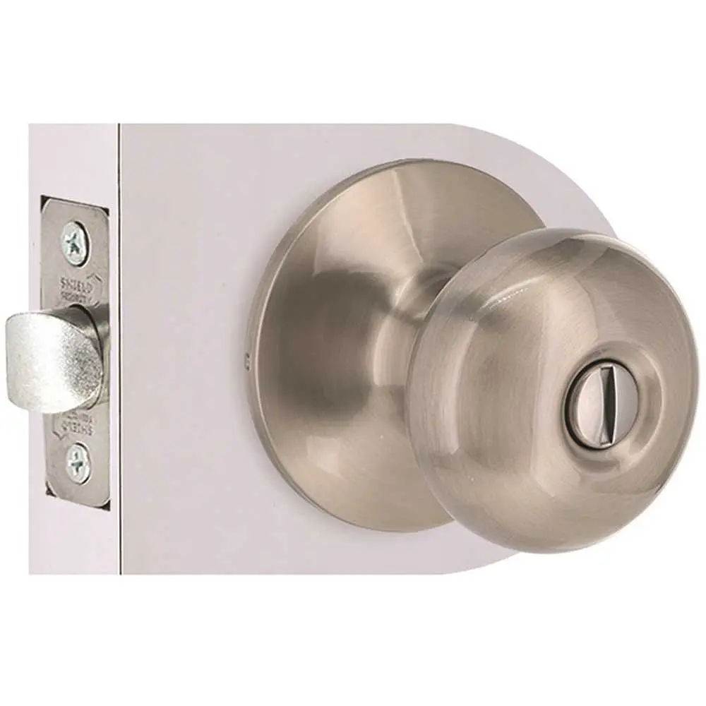 Shield Security Flat Ball Privacy Bed/Bath Door Knob 2-3/8 and 2-3/4 Backset Grade 3 Satin Nickel TFX210B Shield Security Flat Ball Privacy Bed/Bath Door Knob 2-3/8 and 2-3/4 Backset Grade 3 Satin Nickel TFX210B