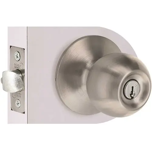 Round Entry Door Knob 2.375 and 2.75in. Backset Grade 3 Satin Stainless Steel Round Entry Door Knob 2.375 and 2.75in. Backset Grade 3 Satin Stainless Steel