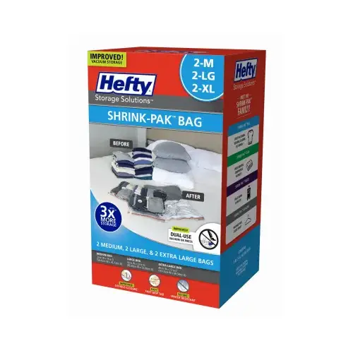 Shrink-Pak Clothes Storage Bags, 2 Medium, 2 Large, 2 XL - pack of 6 Clear