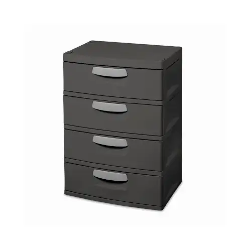 Drawer Unit, 4-Drawer, Plastic, 25-5/8 in OAW, 35-3/4 in OAH, 19-1/4 in OAD Gray
