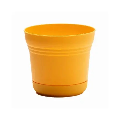 Planter, 7 in Dia, 7.3 in W, Saturn Design, Earthy Yellow, Matte