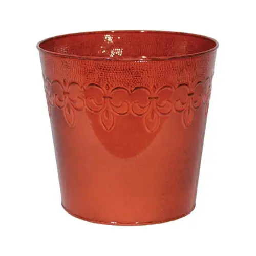 Fleur De Lis Metal Bowl Planter, Cayenne Red, 8 In.
