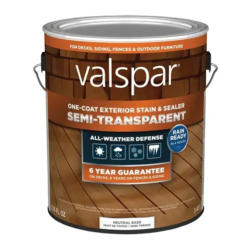 Valspar One-Coat Semi-Transparent Stain & Sealer, Neutral Base, 1 Gallon Valspar One-Coat Semi-Transparent Stain & Sealer, Neutral Base, 1 Gallon