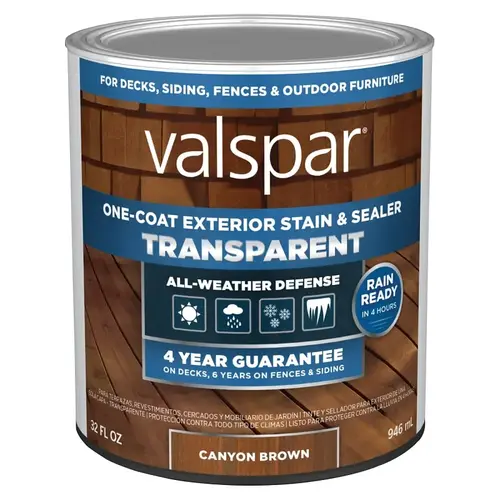 Valspar One-Coat Transparent Stain & Sealer, Canyon Brown, 1 Quart