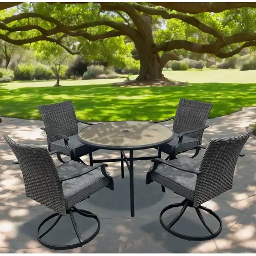 Willow Creek Swivel Dining Set, 5-Piece, 250 lb Seating, Round Table, Steel Tabletop Charcoal Willow Creek Swivel Dining Set, 5-Piece, 250 lb Seating, Round Table, Steel Tabletop Charcoal