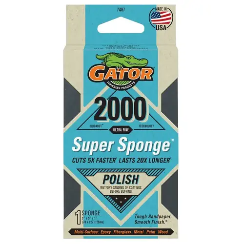 Sanding Sponge, 5 in L, 3 in W, 2000 Grit, Ultra Fine, Silicon Carbide Abrasive Sanding Sponge, 5 in L, 3 in W, 2000 Grit, Ultra Fine, Silicon Carbide Abrasive