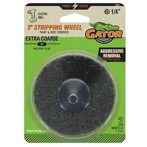 Stripping Wheel, 3 in Dia, 1/4 in Arbor, Extra Coarse Stripping Wheel, 3 in Dia, 1/4 in Arbor, Extra Coarse
