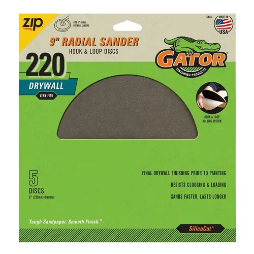 Gator Sanding Disc, 9 in Dia, 150 Grit, Silicone Carbide Abrasive - pack of 5