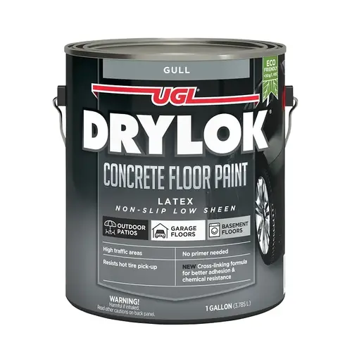 Concrete Floor Paint, Latex Base, Flat Sheen, Gull, 1 gal, 300 to 400 sq-ft/gal Coverage Area - pack of 2 Concrete Floor Paint, Latex Base, Flat Sheen, Gull, 1 gal, 300 to 400 sq-ft/gal Coverage Area - pack of 2