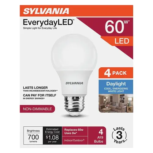Sylvania LED Light Bulb, A19 Lamp, Daylight - pack of 4 Sylvania LED Light Bulb, A19 Lamp, Daylight - pack of 4