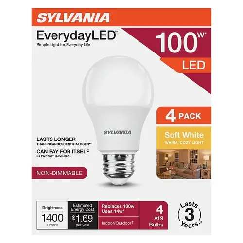 Sylvania LED Light Bulb, A19 Lamp, Soft White - pack of 4 Sylvania LED Light Bulb, A19 Lamp, Soft White - pack of 4