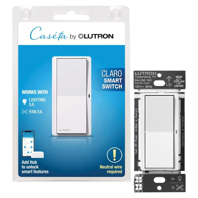 Lutron Rocker Switch Caseta 5 amps Single Pole Smart White White DVRF-5NS-WH-R