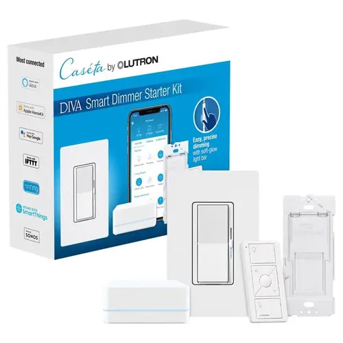 Dimmer Switch w/Remote Control Caseta Diva White 150 W Smart White Dimmer Switch w/Remote Control Caseta Diva White 150 W Smart White