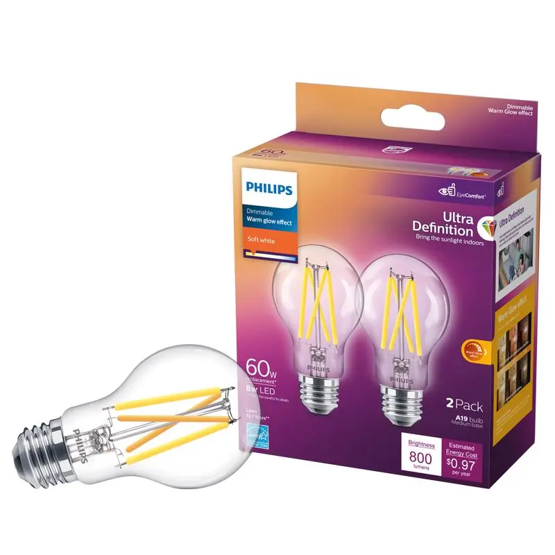 Philips LED Bulb A19 E26 (Medium) Soft White 60 Watt Equivalence Glass 573477 Philips LED Bulb A19 E26 (Medium) Soft White 60 Watt Equivalence Glass 573477