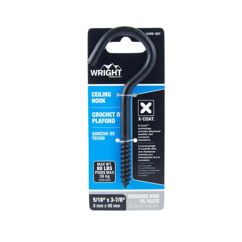 Wrights Ceiling Hook Medium Matte Black Black Steel 3-7/8 L 80 lb Matte Black 02-3480-307 Wrights Ceiling Hook Medium Matte Black Black Steel 3-7/8 L 80 lb Matte Black 02-3480-307