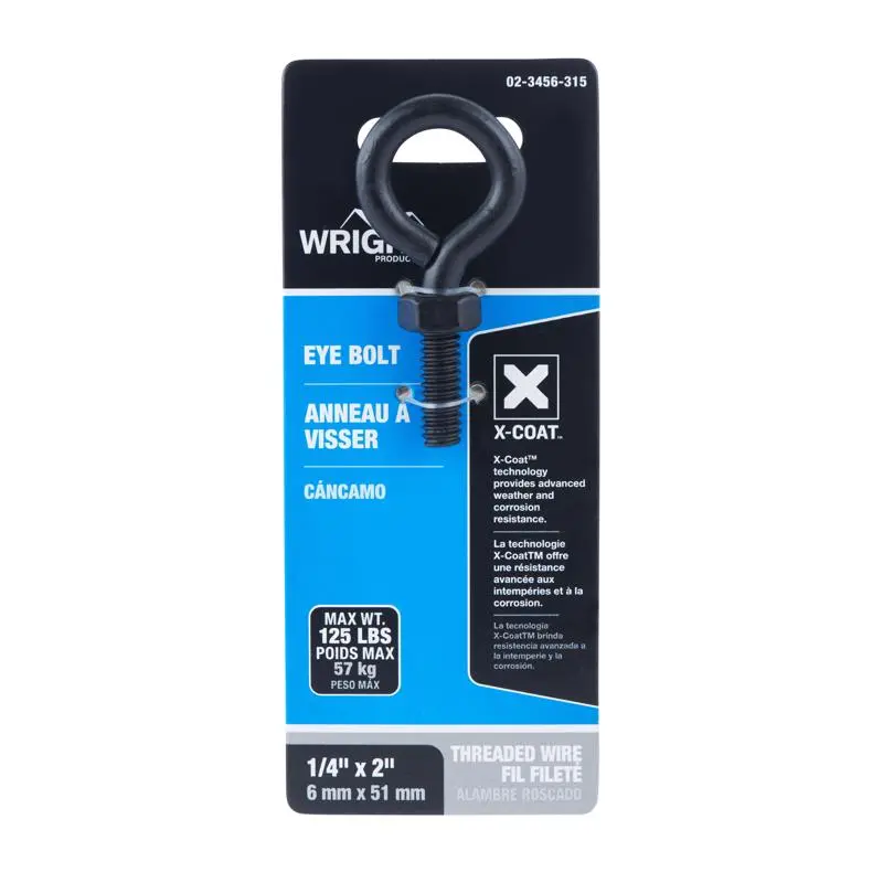Wrights Eyebolt 1/4 X 2 L Black Steel Nut Included Black 02-3456-315 Wrights Eyebolt 1/4 X 2 L Black Steel Nut Included Black 02-3456-315