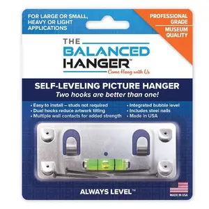 Balanced Hanger 62304 Mirror/Picture Hanging Kit Always Level Metallic Silver Heavy Duty 75 lb Metallic