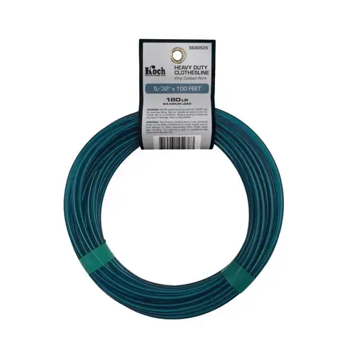 Clothesline Wire 5/32" D X 100 ft. L Green Cabled Wire Vinyl Green Clothesline Wire 5/32" D X 100 ft. L Green Cabled Wire Vinyl Green