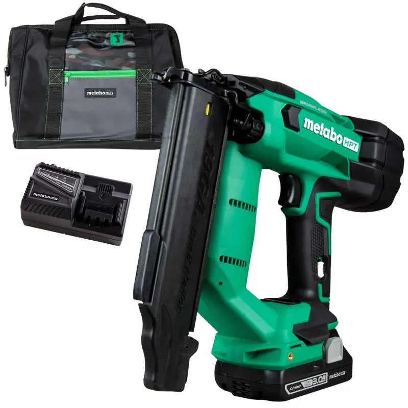 Metabo HPT Cordless Nailer Kit Battery Included 18 V 2 Ah 100 Magazine 0 deg Collation 18 ga Nail Black/Green NT1850DFTM